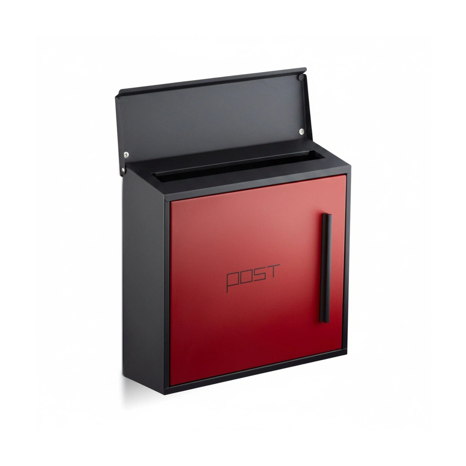 Relaxdays Wandbriefkasten Metall Schwarz Rot Abschließbar 33 cm x 35 cm x 12,5 cm 2,2 kg