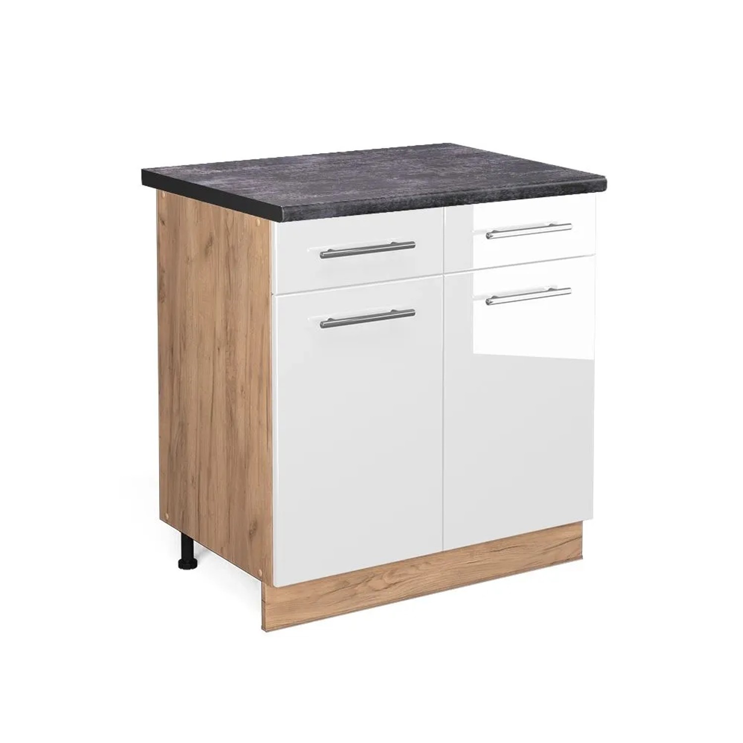 Vicco Küchenunterschrank Fame-Line Weiß Hochglanz Goldkraft Eiche 80 cm AP Anthrazit