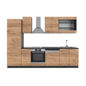 Vicco Fame-Line Küchenzeile in Eiche Goldkraft/Anthrazit, 300 cm breit.