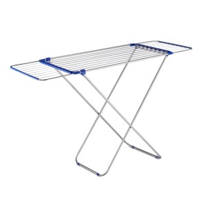 Relaxdays Wäscheständer Edelstahl Silber Blau Ausziehbar Klappbar Rutschfest 97 cm x 176 cm x 55 cm 2,4 kg