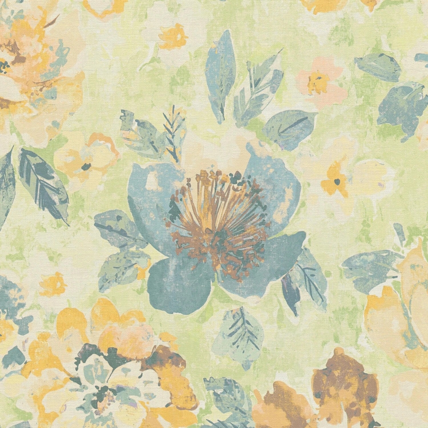 PROFHOME 396073-GU Blumen Tapete Aquarell-Stil Grün Gelb Blau Orange 0,53 m günstig online kaufen
