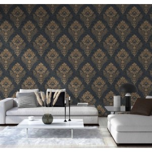 Bricoflor Vliestapete mit Barock Ornament in Schwarz und Gold für Wohn- und Esszimmer.