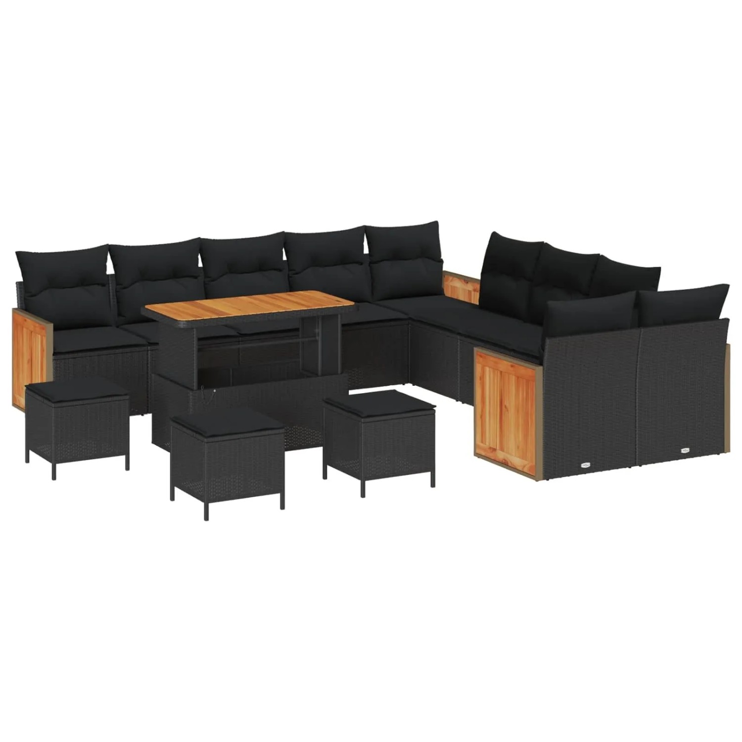 vidaXL Gartensofa-Set mit Kissen 14 Stk Schwarz 3363369