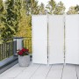 Weißer Merxx Paravent, 3-teilig, aus Stahl und Kunststoffgeflecht für Garten oder Balkon.