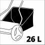 Einhell Handrasenmäher GE-HM 38 S-F: Detailaufnahme des 26L Grasfangkorbs und Rad.
