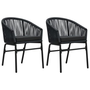 Zwei schwarze Gartenstühle aus PE-Rattan mit Kissen, vidaXL.