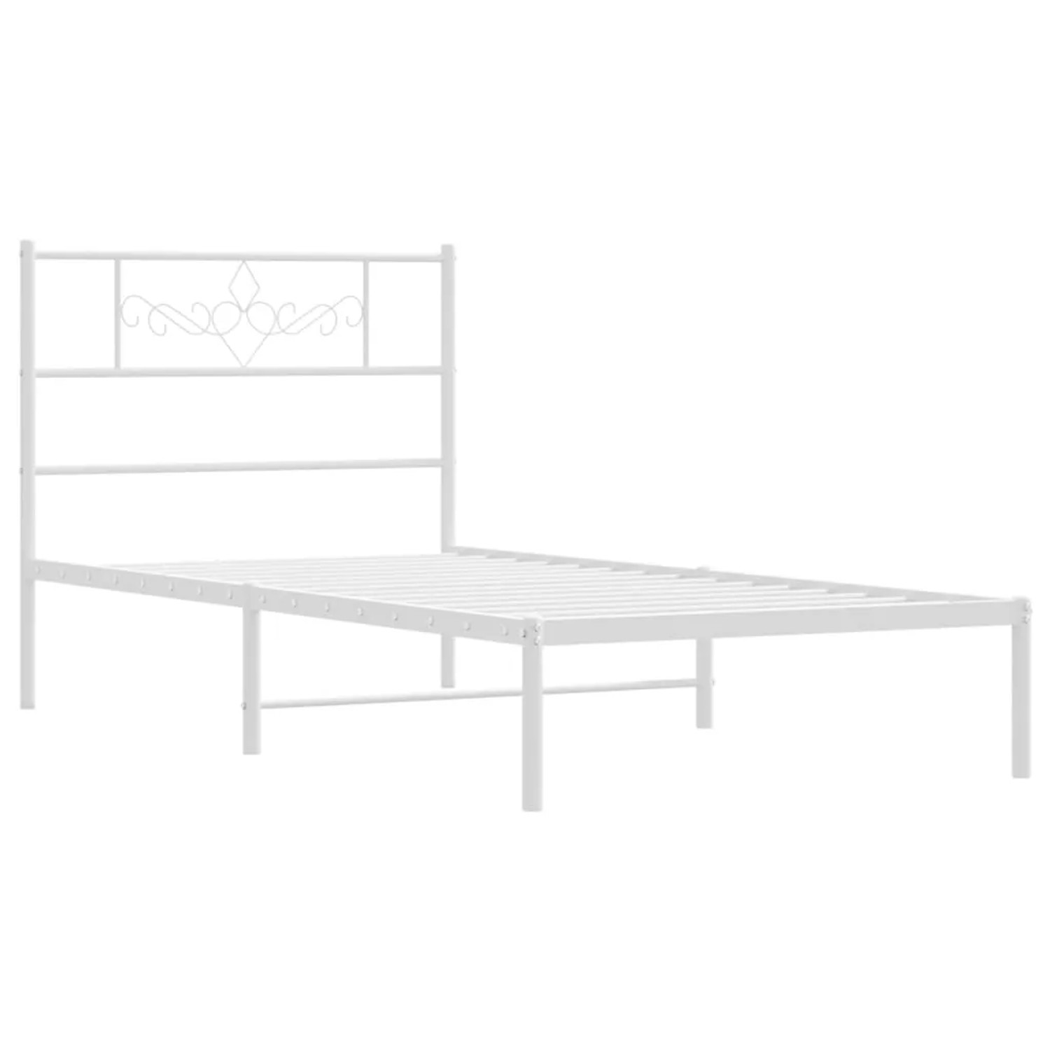 Weißes Metallbettgestell 90x190 cm mit Kopfteil für Schlafzimmer.