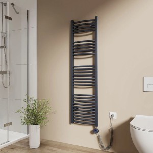 Emke Elektrischer Badheizkörper Gebogen mit Thermostat Handtuchtrockner mit Heizstab 140x40cm 500W Anthrazit