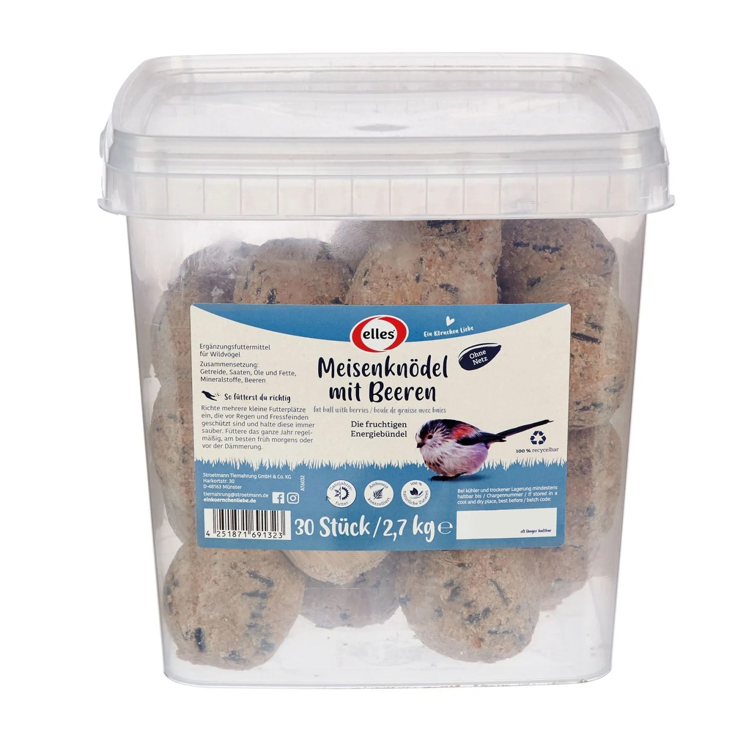 Elles Wildvogelfutter Meisenknödel mit Beeren ohne Netz 30 Stück