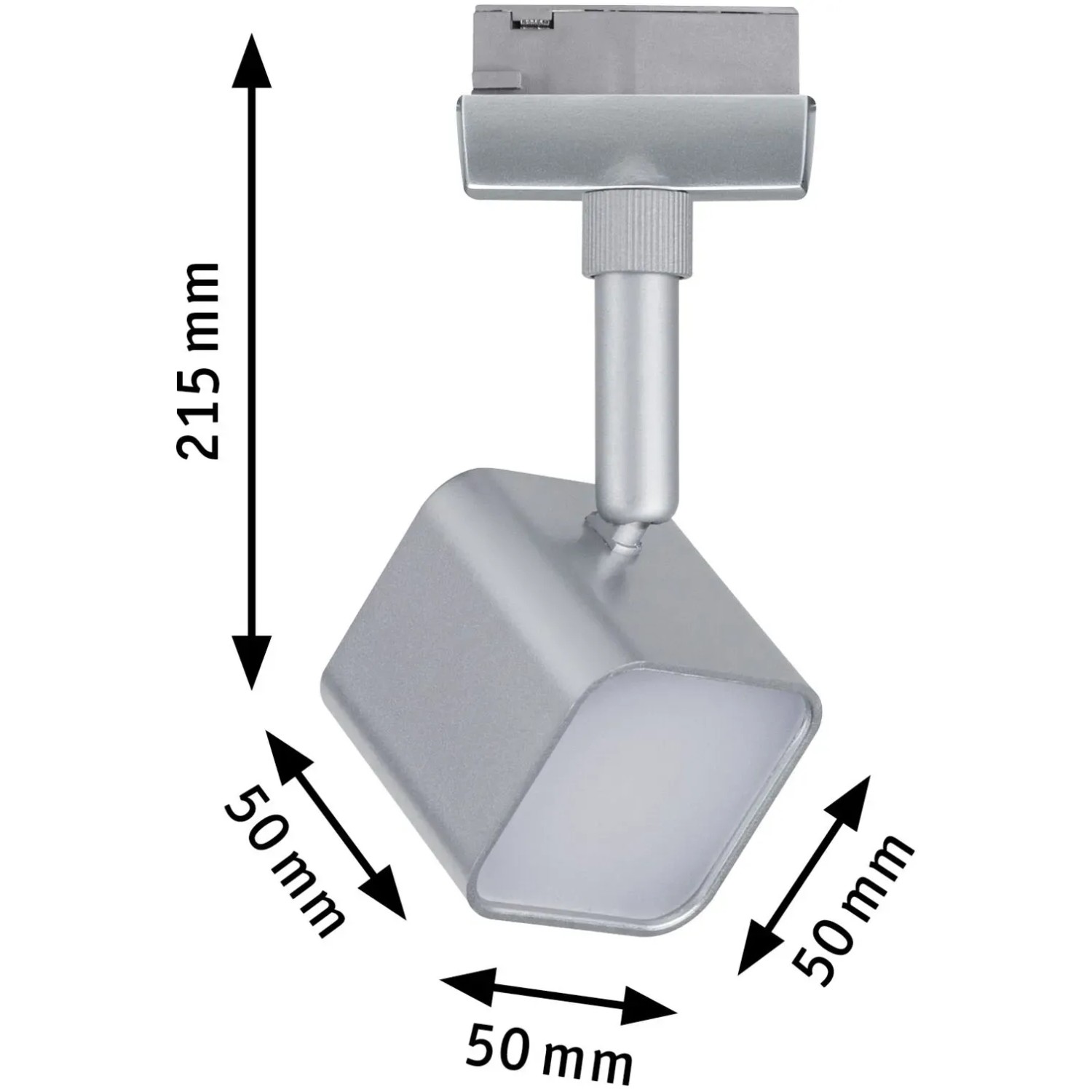 Paulmann Urail LED Spot Muri, Chrom matt, 4W, für Schienensysteme. Detailaufnahme mit Maßangaben.