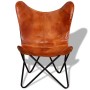Brauner Butterfly-Sessel aus Echtleder mit schwarzem Metallgestell. Relaxsessel für Wohnzimmer.