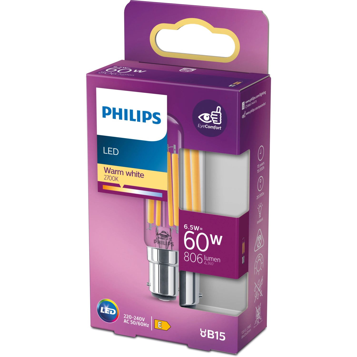 Philips LED-Leuchtmittel B15d Warmweiß 806 lm EEK: E Höhe: 8,8 cm ...