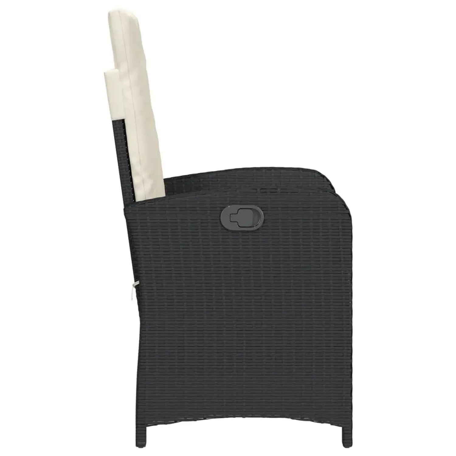 Schwarzer, verstellbarer vidaXL Gartensessel aus Rattan mit cremefarbenen Kissen (2er-Set).