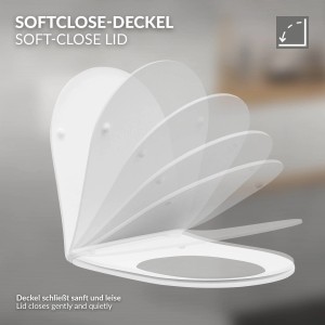Weißer WC-Sitz mit Softclose-Funktion für spülrandloses Hänge-WC.
