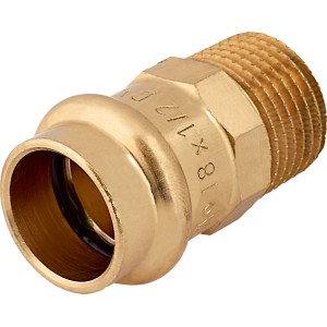 Übergangsnippel aus Rotguss, 18 mm x 21 mm (R 1/2), für Pressfittings in Heizung und Sanitär.