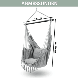 DELUKE Hängesessel Indoor ohne Gestell MELA Mit Kuscheldecke Bücherfach Hängestuhl mit Kissen Hängeschaukel Outdoor bis 120kg Grau