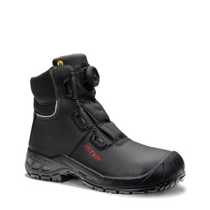 Schwarzer Elten Sicherheitsstiefel Laurenzo Boa Mid ESD S3 Gr. 43 aus Leder mit Stahlkappe.