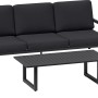 Schwarze 4-teilige Lounge-Gruppe Springtown aus Aluminium mit dunkelgrauen Polstern.