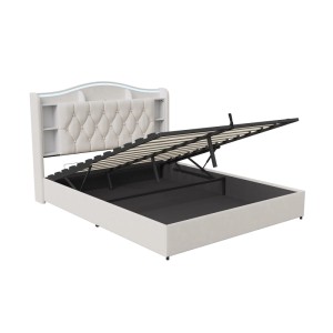 PXloue Doppelbett 140x200 cm Beige Jugendbett mit Stauraum LED & USB Ladestation