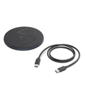 Schwarzes Hama 15W kabelloses Smartphone-Ladepad mit USB-C Kabel. Qi-Ladegerät für Handy-Zubehör.