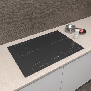 Schwarzes Respekta Induktionskochfeld Fynn, 77 cm, mit Touch-Bedienfeld und vier Kochzonen.