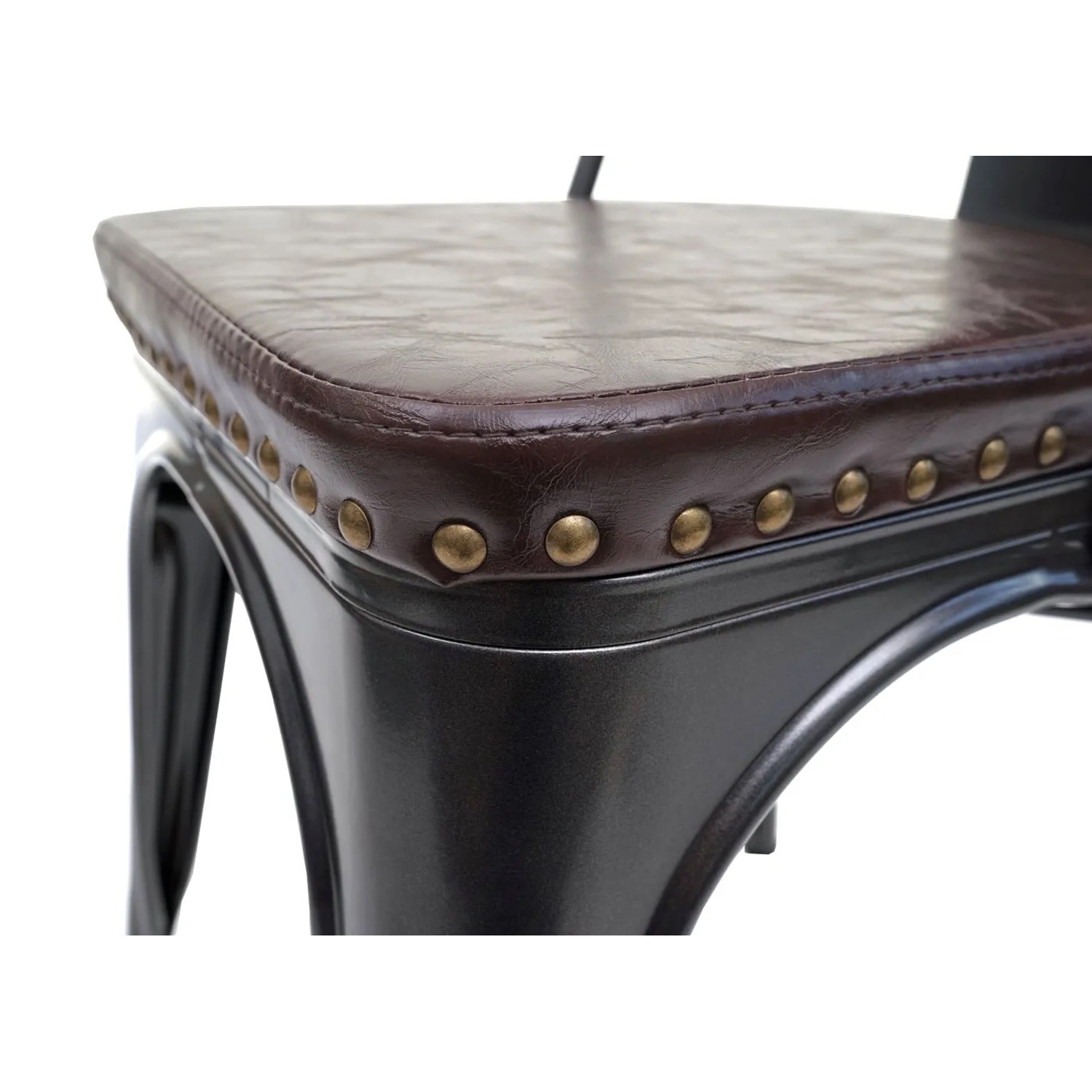 Detailaufnahme: MCW Esszimmerstuhl H10e, 4er Set, schwarz-braun, Kunstleder, Zierknöpfe.