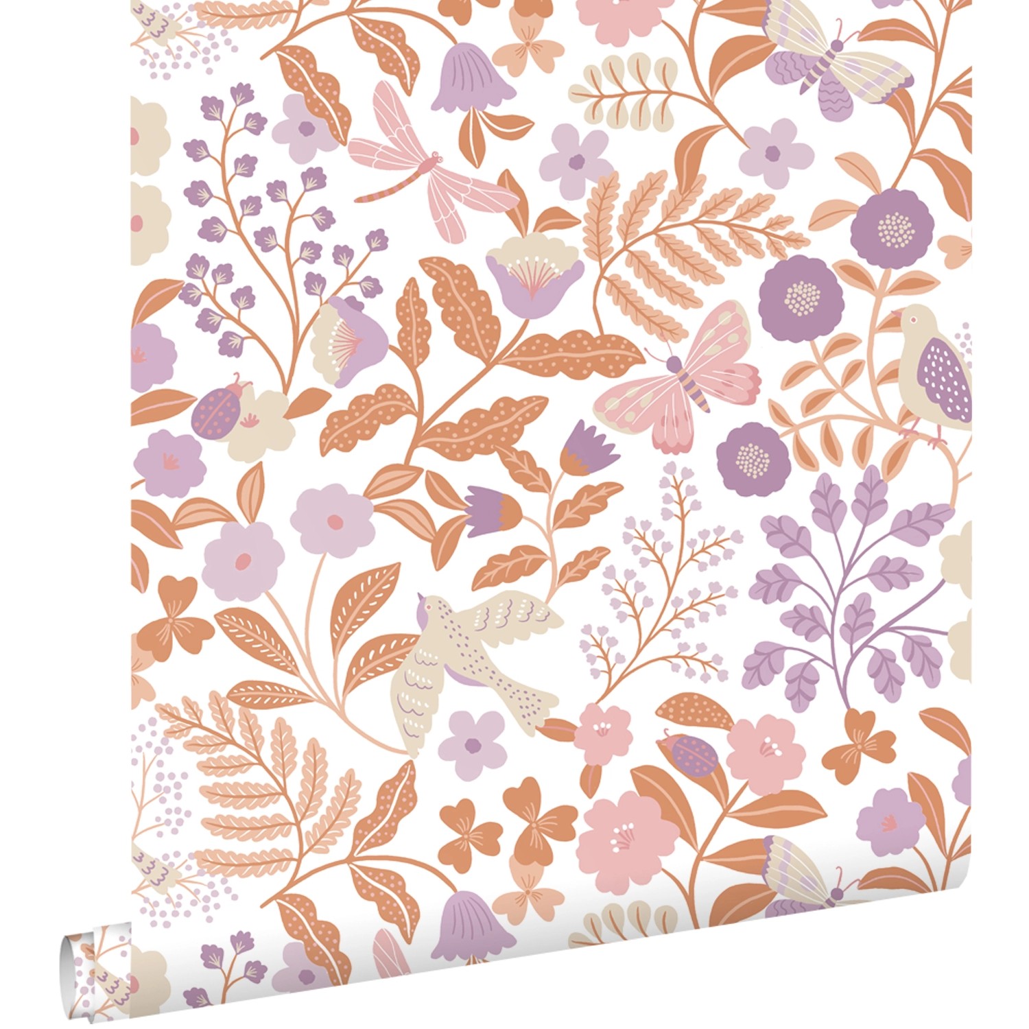 ESTAhome Tapete Blumen und Vögel Violett und Terrakotta 53 cm x 10.05 m günstig online kaufen