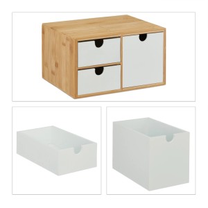Relaxdays Schubladenbox Bambus MDF Weiß Natur 3 Schubladen 14,5 cm x 25 cm x 20 cm 1,8 kg