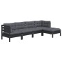 Schwarzes 5-tlg. vidaXL Garten-Lounge-Set aus Kiefernholz mit anthrazitfarbenen Kissen.