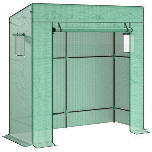 Furnicato Tomatengewächshaus Foliengewächshaus Mit Rolltor Mesh-fenster Schrägdach 196 X 77 X 197 Cm Grün