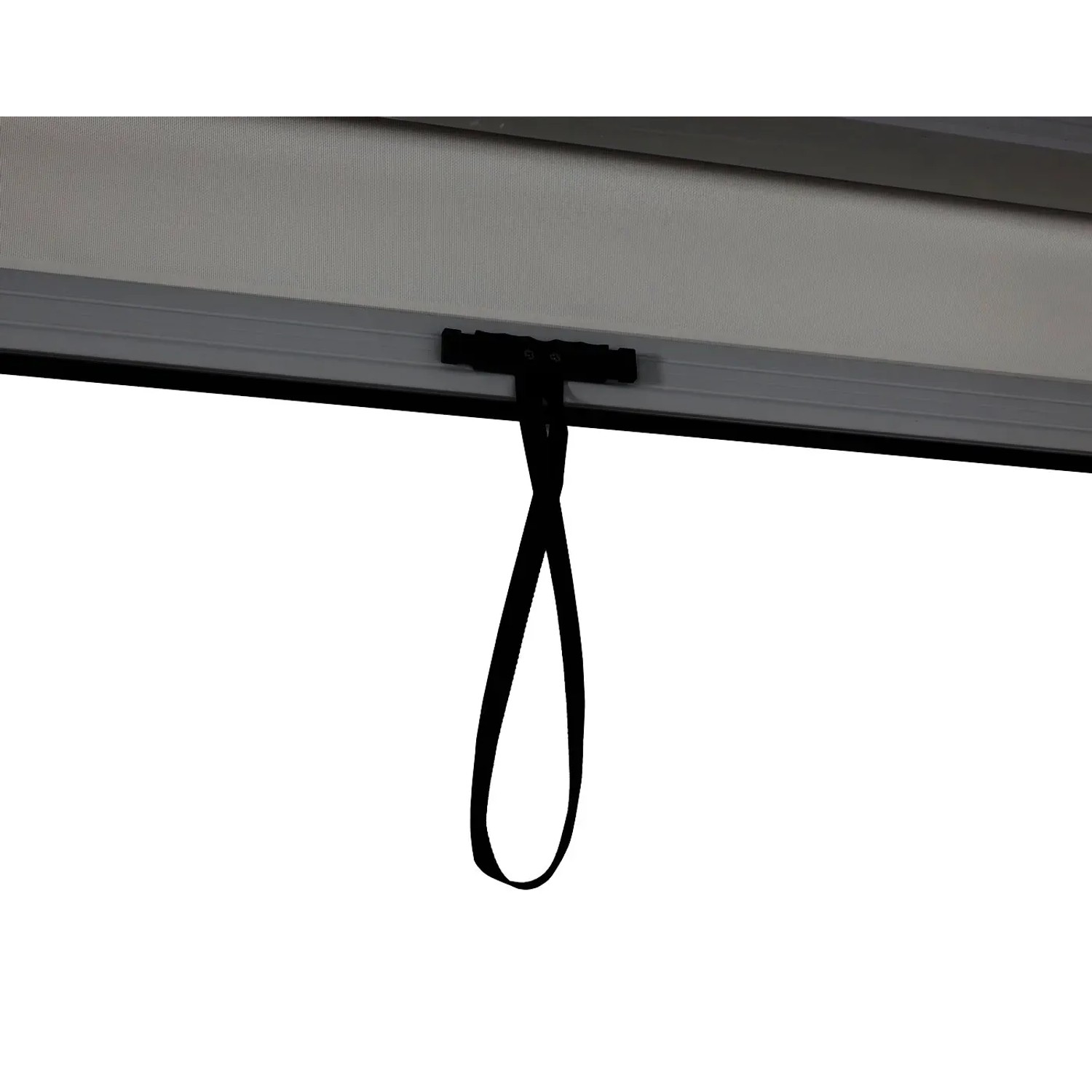 Detailaufnahme: Seitenwand-Rollo der anthrazitfarbenen MCW Pergola L46, mit Zugband.