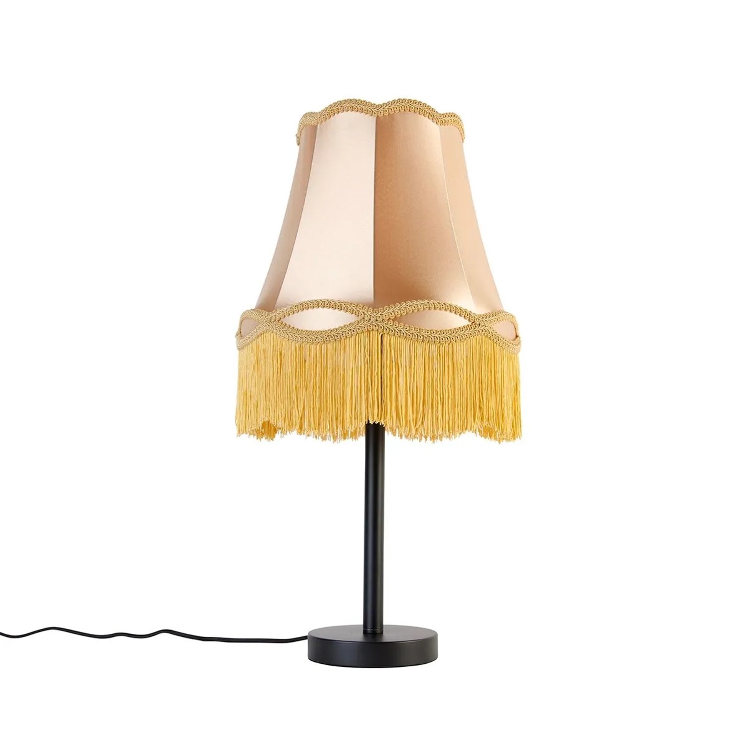 QAZQA Klassische Tischlampe Schwarz mit Granny Schirm Gold 30 cm Simplo