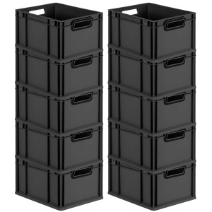 PROREGAL SparSet 10x Eurobox Nextgen Color HxBxT 22x30x40cm 20 Liter Griffe Schwarz Offen Schwarz Eurobehälter Transportbox Transportbehälter