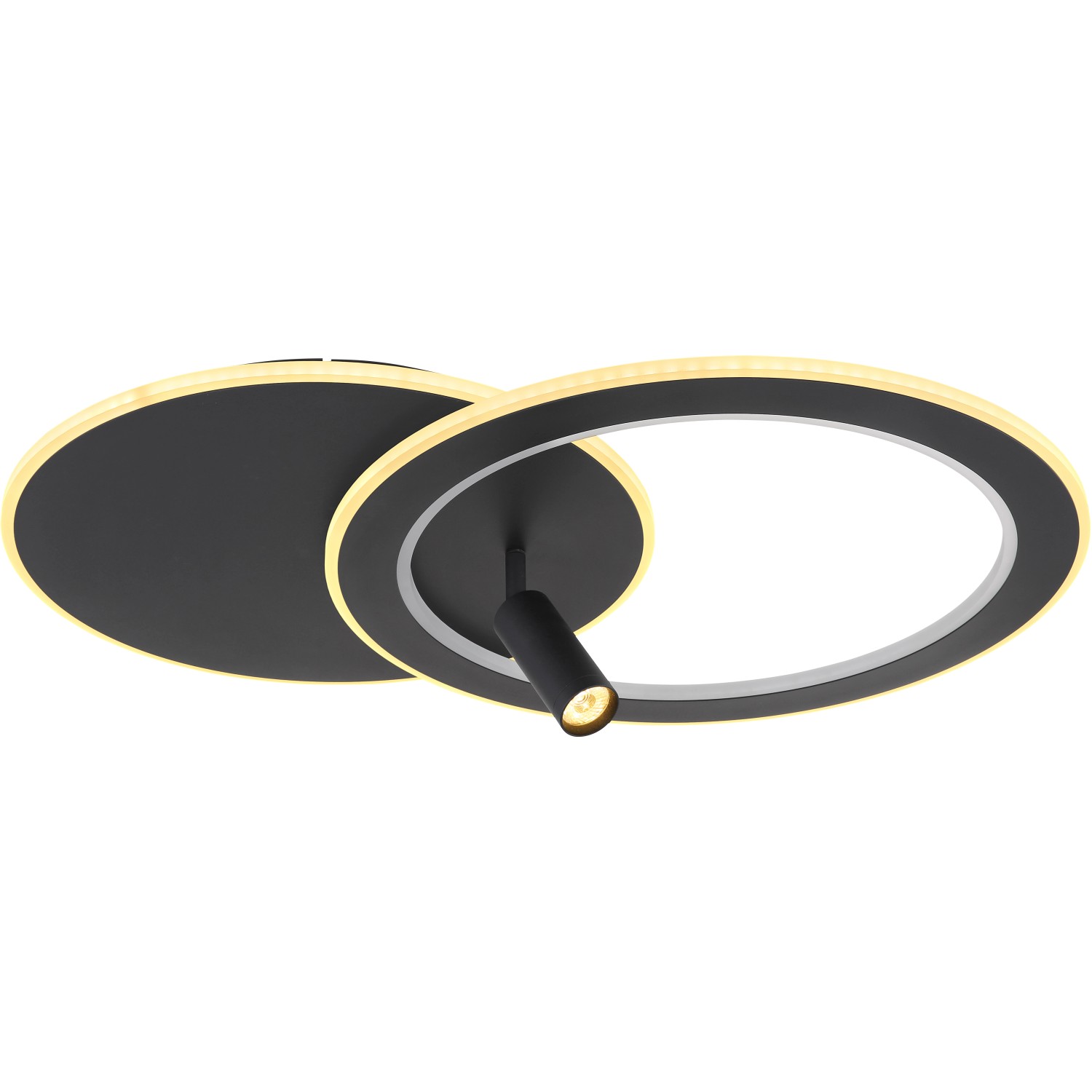 Moderne, dimmbare LED-Deckenleuchte Marian, 2-flammig, schwarz matt mit Farbwechsler und Fernbedienung.