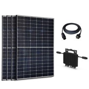 Jet-Line Premium PV-Anlage 1800W: 4 Solarmodule, Wechselrichter, Kabel und Stecker für Balkonkraftwerke.