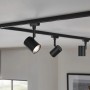 Schienensystem: Paulmann Urail LED Spot Limba, schwarz matt, mit drei Strahlern an der Decke.
