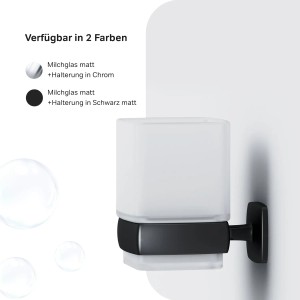 AM.PM Zahnbürstenhalter Gem Schwarz mit Wandhalterung aus satiniertem Glas und schwarzem Halter.