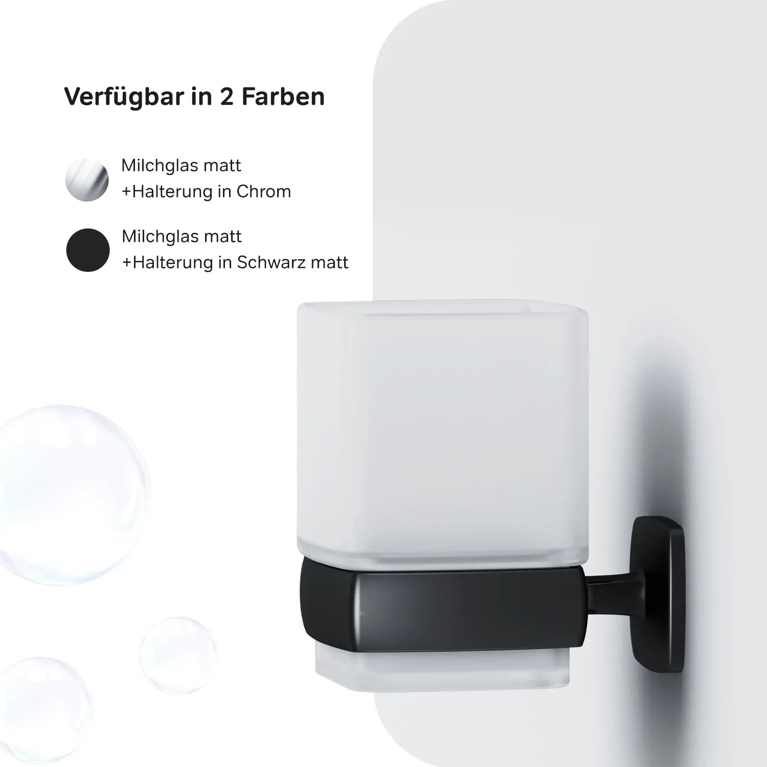 AM.PM Zahnbürstenhalter Gem Schwarz mit Wandhalterung aus satiniertem Glas und schwarzem Halter.