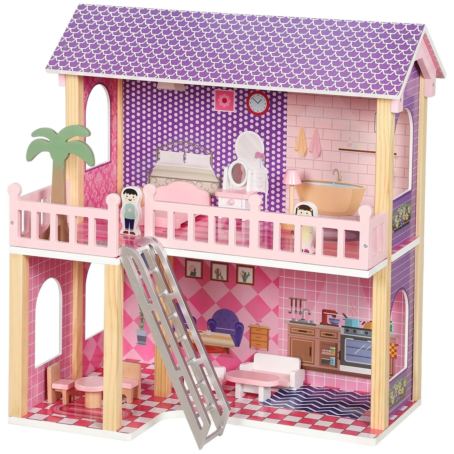 AIYAPLAY Puppenhaus MDF Kiefernholz 64L x 40B x 69H cm Rosa