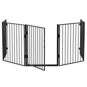 Juskys Kamin Ofenschutzgitter 300 cm, 5-teilig, aus Metall, mit Tür und Wandmontage