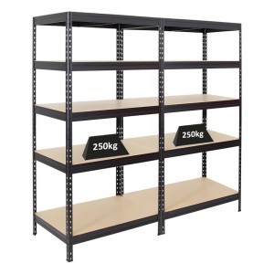 PROREGAL Mega Deal: 2 schwarze Schwerlastregale (180x90x60 cm) mit 5 Böden, je 250 kg Traglast.