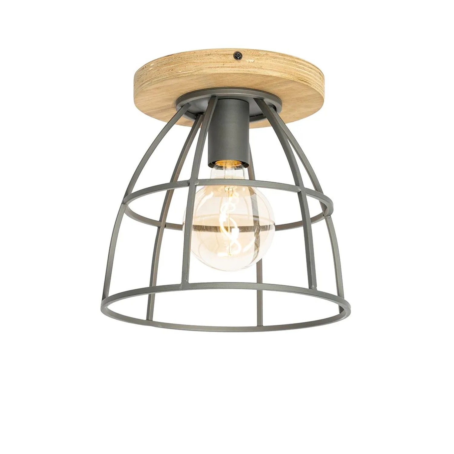 QAZQA Industrielle Deckenleuchte Dunkelgrau und Holz Arthur