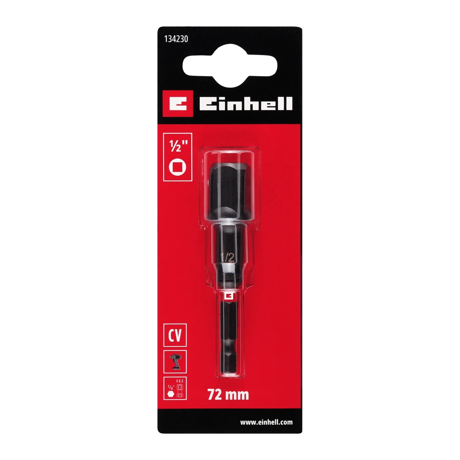 Einhell Steckschlüssel-Adapter Impact 13 mm (1/2 Zoll), 72 mm Länge, für Schrauber.