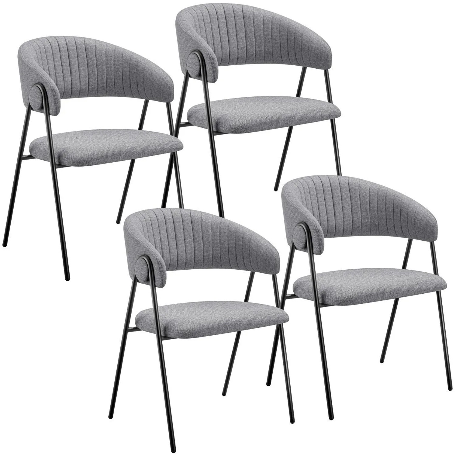 Tectake Armlehnstuhl Bedano Webstoff Gepolstert Durchgehende Lehne In C Form Mit Steppmuster 4Er Set 58 X 60 X 85 Cm Grau