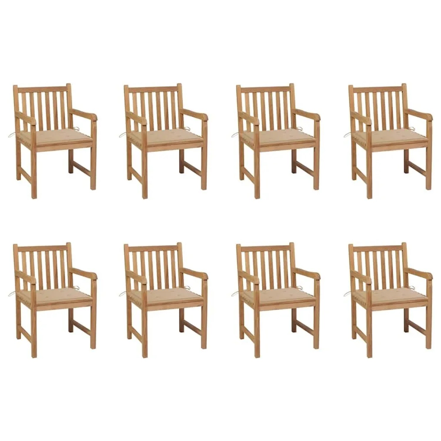vidaXL Gartenstühle 8 Stk mit Beigen Kissen Massivholz Teak 3073061