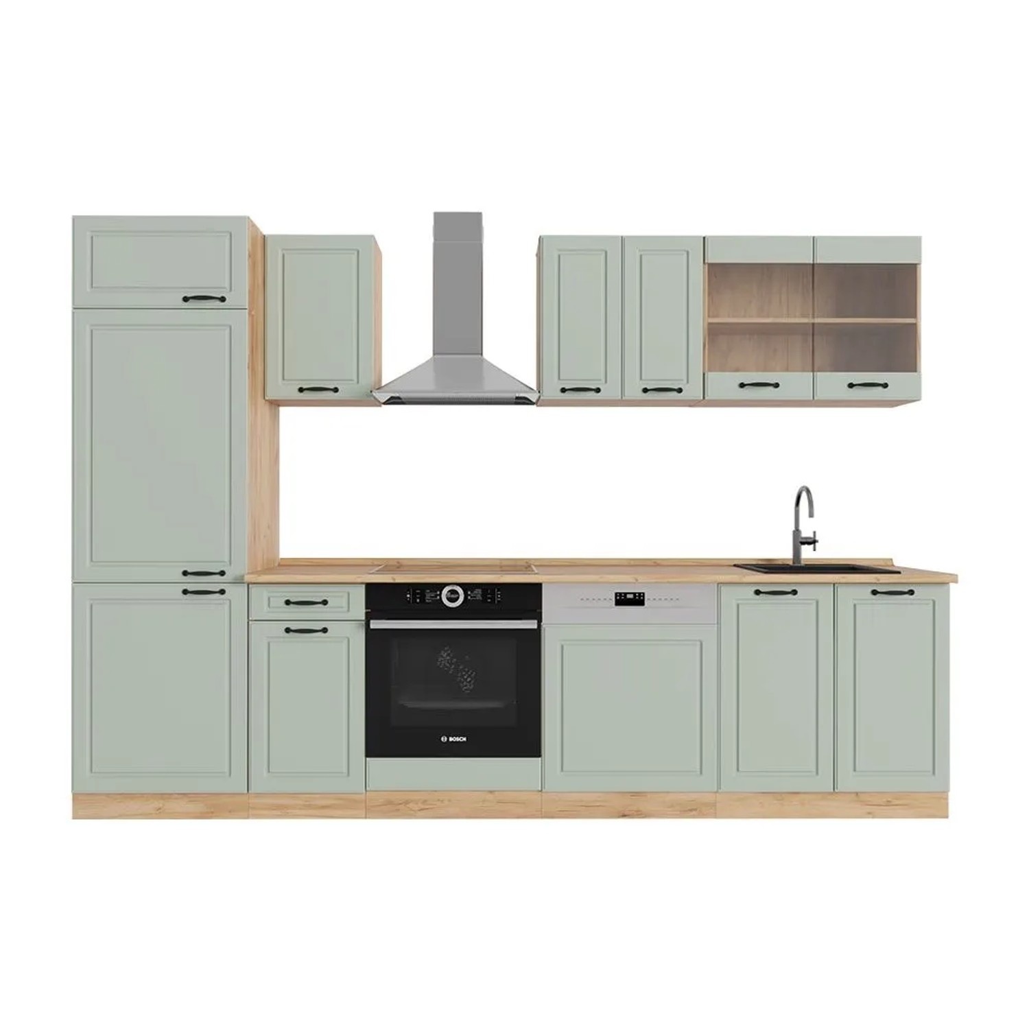 Vicco Küchenzeile R-Line Mint Landhaus/Goldkraft Eiche 300 x 207 Arbeitsplatte Goldkraft Eiche Art Nr 70875
