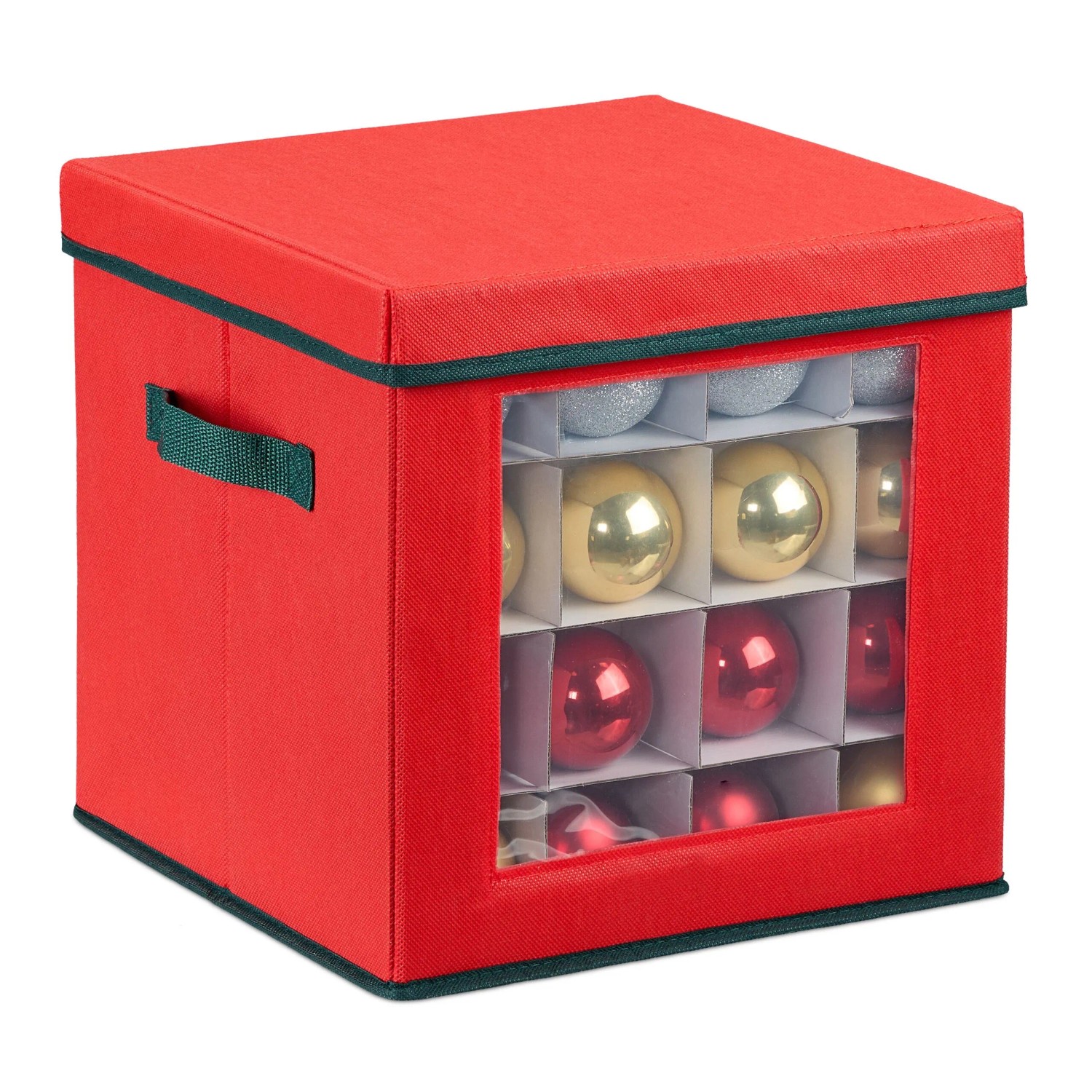 Relaxdays Weihnachtskugel Aufbewahrungsbox Vliesstoff Pappe Kunststoff Rot Grün Verstellbar 30 cm x 30 cm x 30 cm 1 kg