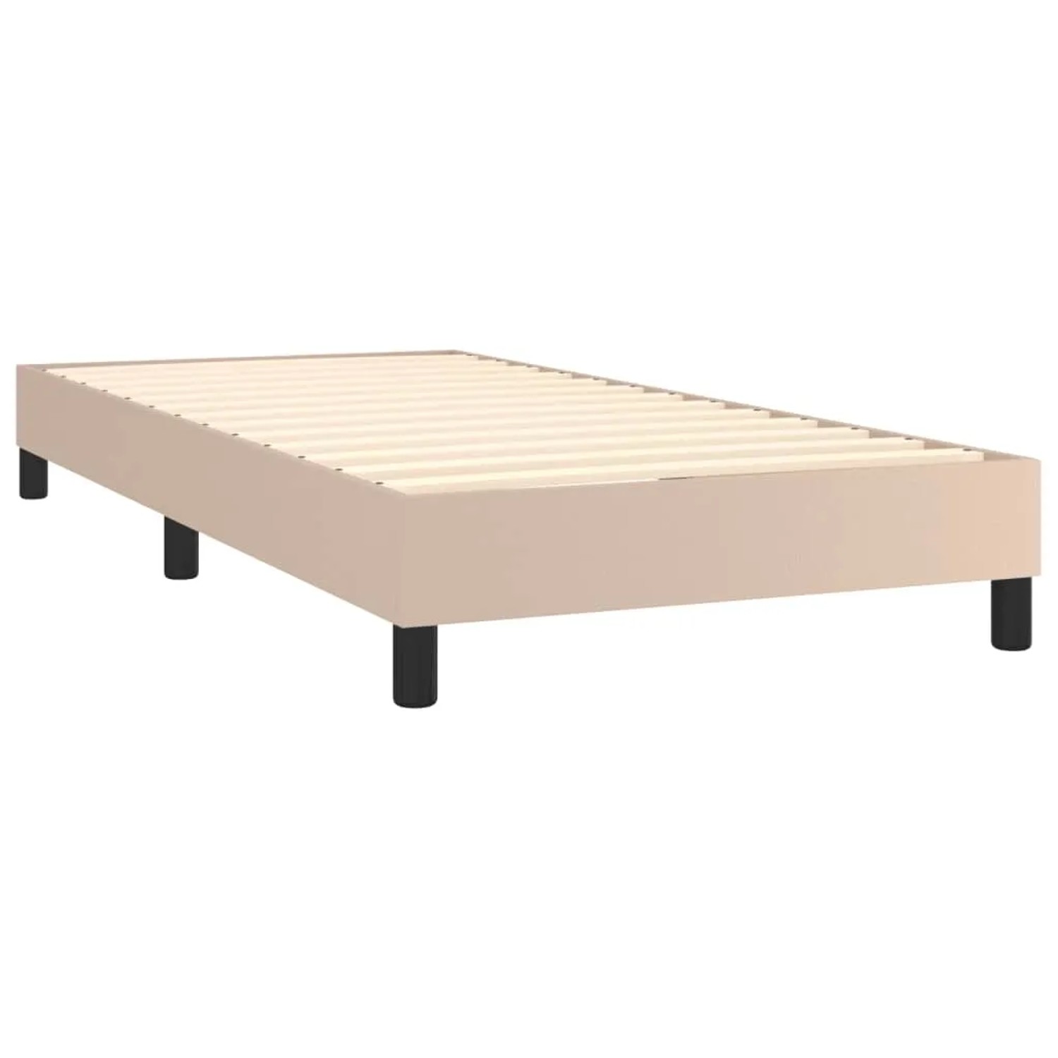 Boxspringbett 100x200 cm in Cappuccino-Braun mit Kunstlederbezug und schwarzen Füßen.