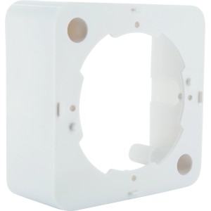 Weißer Schwaiger Aufputzkasten für Antennensteckdose, Detailansicht.