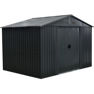 Floraworld Metall-Gerätehaus in Anthrazit, 6,58 m², mit Satteldach und Doppeltür.